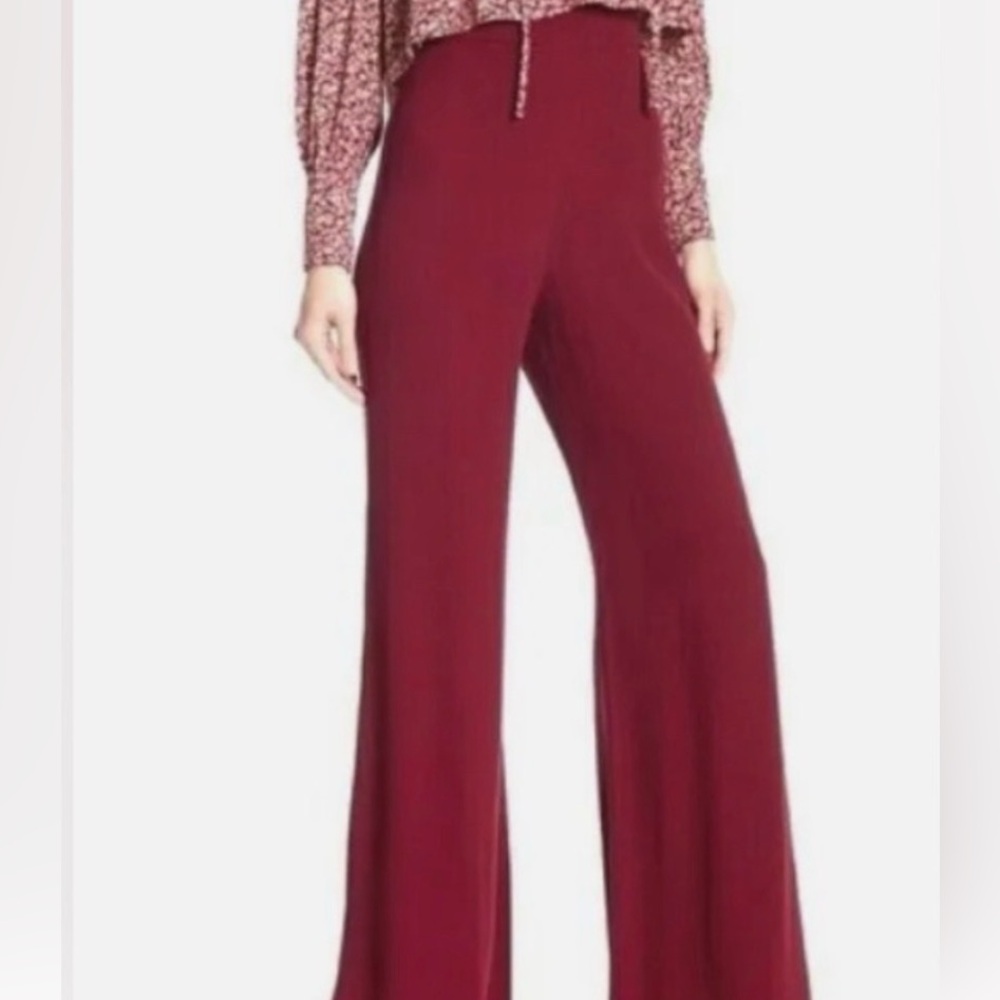 Flynn Skye Ruffle Burgundy Wide-Leg Pants